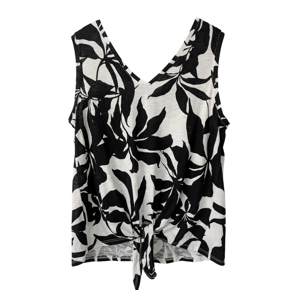 Sanctuary‎ V-Neck Tie Tank Top Size XL Black White Floral NWT